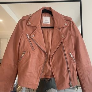 Mango light pink Genuine Leather jacket